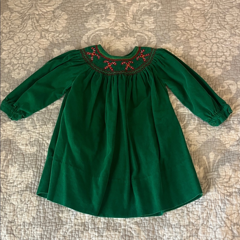 Rosalina - Green Long Sleeve Dress with Candy Cane Embroidered Detail. 18M
